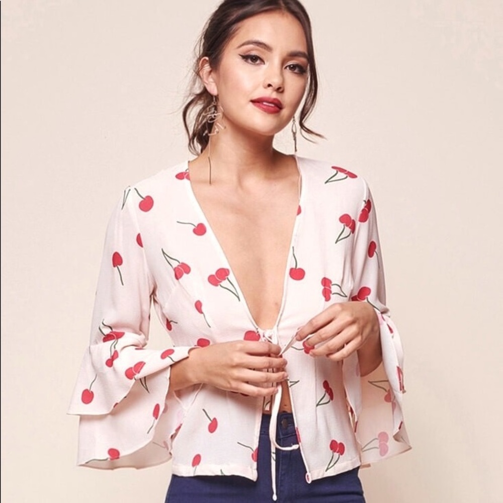 Robbi Cherry on Top Deep V Bell Sleeved Top